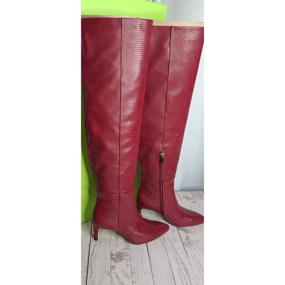 Sam Edelman Ursula Rhubarb Pointed Toe High Knee Kitten Skinny Heel Boot 6M*